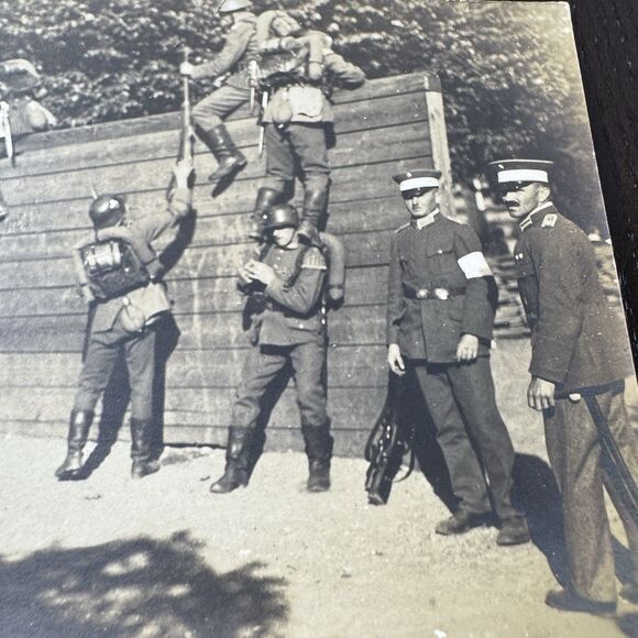 RPPC Real Photo Postcard Vintage Military Obstacle Course Wall Soldiers Training - Picture 3 of 7